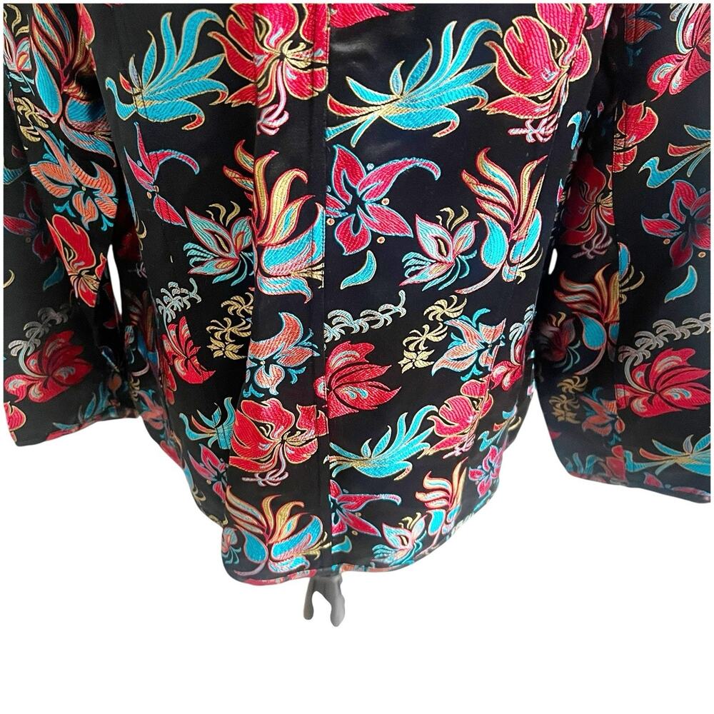 Chico’s Asian Inspired Brocade Jacket Mandarin Collar Silk Blend Size 3/Large - Picture 5 of 9